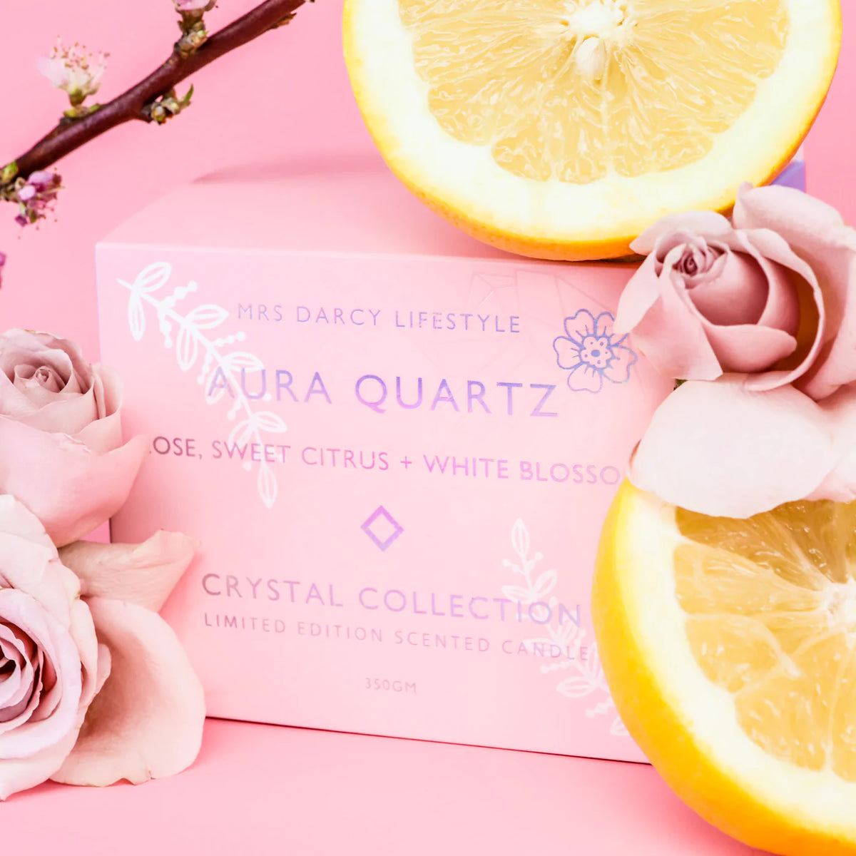 Candle | Aura Quartz Mrs Darcy - Rose + Sweet Citrus + Blossom